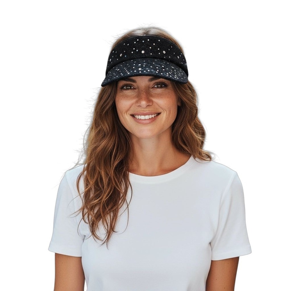 Black‎ Lace Embellished Sequins Sparkle Visor Adjustable Sun Hat